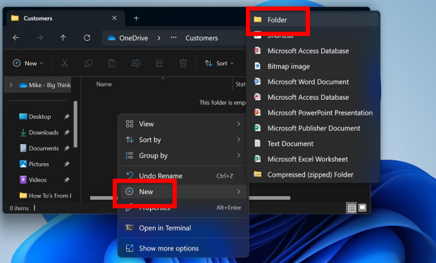 Customer folder screenshot