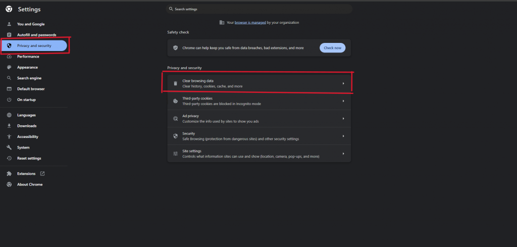 Privacy and Security settings in Chrome