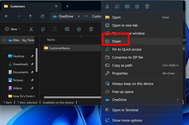 Share option screenshot