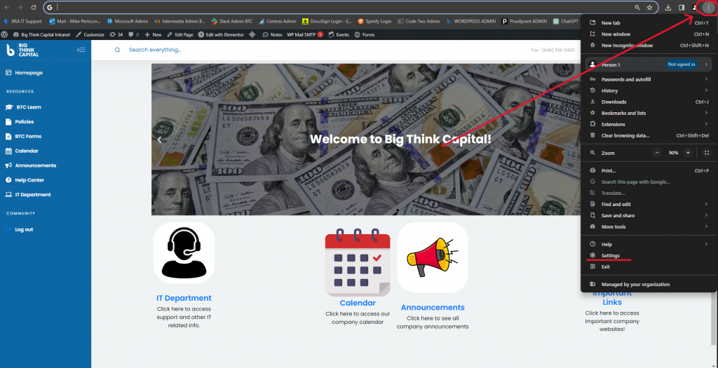 Chrome menu location