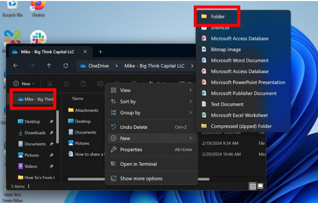 Create new folder screenshot